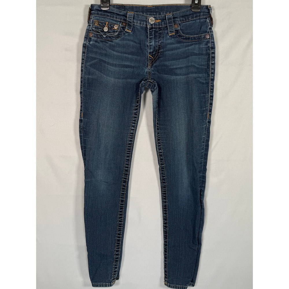 True Religion Legging w/ Flaps Dark Wash Skinny Jeans Low Rise Womens 28 - Picture 2 of 14
